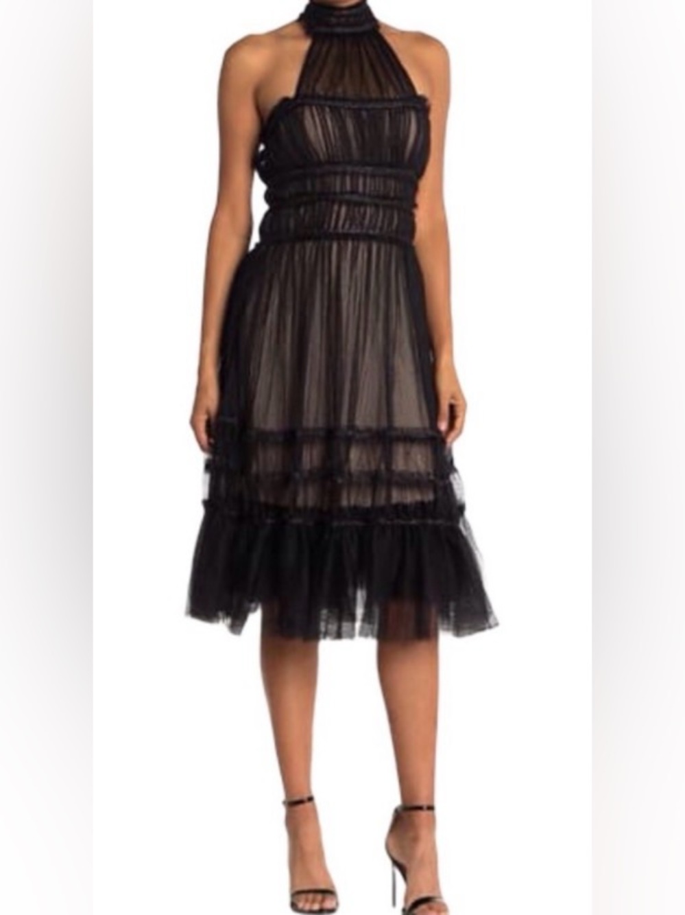 Max Studio Halter Neck Tiered Mesh
Midi Dress Black Size 8
